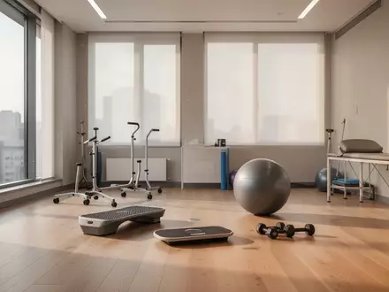 Ein minimalistisch eingerichteter, heller Therapieraum mit Rehabilitationsgeräten in einer modernen Klinik. - Foto: über boerse-global.de