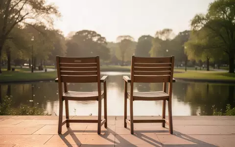 Zwei leere Holzstühle auf einer sonnigen Terrasse mit Blick in einen Park als Symbol für soziale Bindungen. - Foto: über boerse-global.de