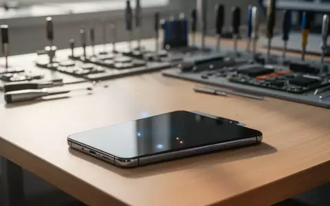Ein modernes Smartphone liegt auf einem aufgeräumten Arbeitstisch in einer Werkstatt, der Bildschirm ist dunkel und reflektierend. - Foto: über boerse-global.de