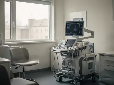 Ein modernes, unbesetztes medizinisches Behandlungszimmer mit einem Ultraschallgerät in einer Klinik. - Foto: über boerse-global.de