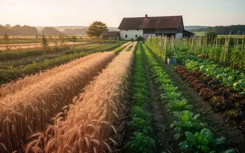Weizenfeld auf einem Bio-Bauernhof in Sachsen während der Erntezeit bei goldenem Licht. - Foto: über boerse-global.de