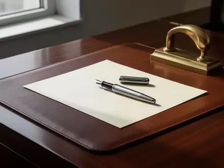 Ein hochwertiger Füllfederhalter auf einem leeren Blatt Briefpapier auf einem dunklen Schreibtisch in einem Büro. - Foto: über boerse-global.de