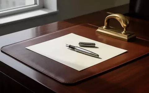 Ein hochwertiger Füllfederhalter auf einem leeren Blatt Briefpapier auf einem dunklen Schreibtisch in einem Büro. - Foto: über boerse-global.de