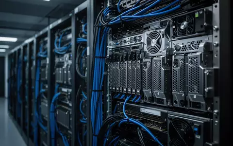 Moderne Server-Racks in einem Rechenzentrum mit blauer Beleuchtung und geordneter Verkabelung. - Foto: über boerse-global.de