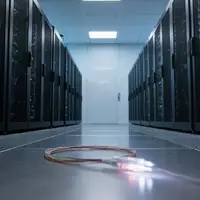 Reihen von modernen Server-Racks in einem Rechenzentrum bei gedimmter, bläulicher Beleuchtung. - Foto: über boerse-global.de