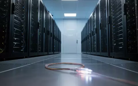 Reihen von modernen Server-Racks in einem Rechenzentrum bei gedimmter, bläulicher Beleuchtung. - Foto: über boerse-global.de