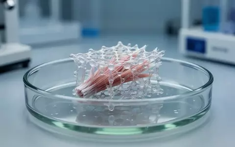 Ein bio-technisches Muskel-Implantat in einer sterilen Laborschale unter einem Mikroskop. - Foto: über boerse-global.de