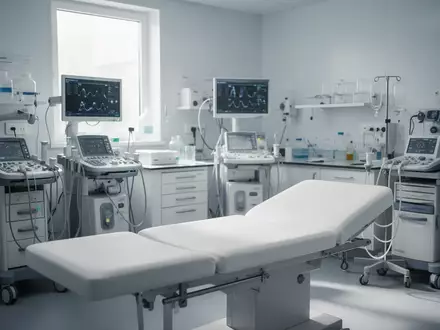 Ein moderner, steriler kardiologischer Untersuchungsraum mit medizinischen Geräten in einer Klinik. - Foto: über boerse-global.de