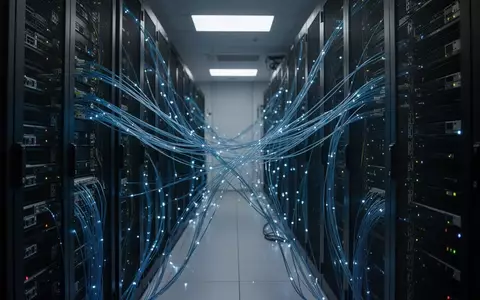 Moderne Serverräume mit leuchtenden Glasfaserkabeln und dunklen Serverschränken in einer Finanztechnologieumgebung. - Foto: über boerse-global.de