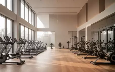 Modernes Fitnessstudio mit minimalistischer Einrichtung und natürlichem Lichteinfall durch große Fensterfronten. - Foto: über boerse-global.de