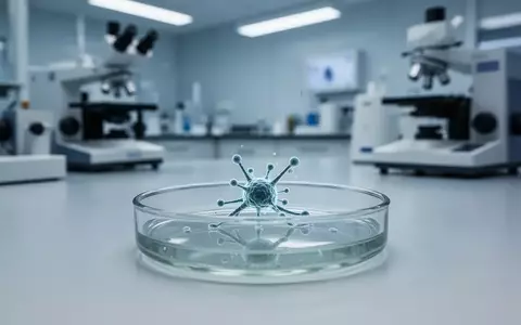 Ein steriles medizinisches Labor mit einer Petrischale und mikroskopischen Strukturen unter kühler Beleuchtung. - Foto: über boerse-global.de