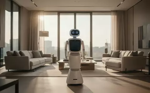 Ein moderner, humanoider Begleiterroboter steht in einem hellen, minimalistisch eingerichteten Wohnzimmer. - Foto: über boerse-global.de