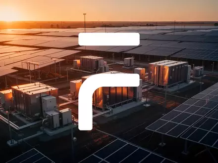 Große industrielle Batteriespeicher in einem Solarpark bei Sonnenuntergang. - Foto: über boerse-global.de