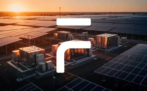 Große industrielle Batteriespeicher in einem Solarpark bei Sonnenuntergang. - Foto: über boerse-global.de