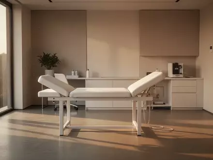 Ein minimalistischer, modern eingerichteter medizinischer Untersuchungsraum in neutralem, professionellem Ambiente. - Foto: über boerse-global.de