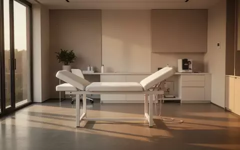 Ein minimalistischer, modern eingerichteter medizinischer Untersuchungsraum in neutralem, professionellem Ambiente. - Foto: über boerse-global.de