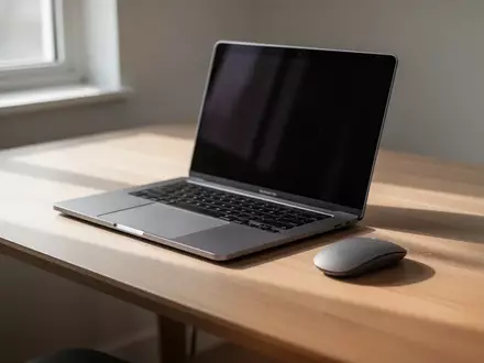 Ein moderner, aufgeräumter Schreibtisch mit einem Laptop in einer hellen Büroumgebung. - Foto: über boerse-global.de