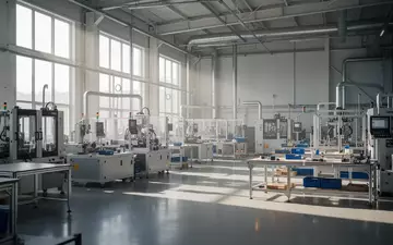 Eine leere, moderne Industriehalle mit hochwertigen Maschinen und natürlichem Lichteinfall. - Foto: über boerse-global.de