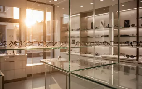 Elegantes Interieur eines gehobenen Optikgeschäfts mit minimalistischen Regalen und warmem, natürlichem Licht. - Foto: über boerse-global.de