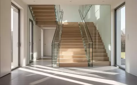 Eine helle, moderne Holztreppe in einem minimalistischen Gebäude, die Aktivität und Gesundheitsprävention symbolisiert. - Foto: über boerse-global.de