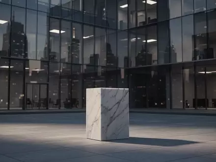 Ein minimalistisches Bürogebäude bei Dämmerung mit einem leeren Marmorsockel im Vordergrund, symbolisch für regulatorische Aufsicht. - Foto: über boerse-global.de