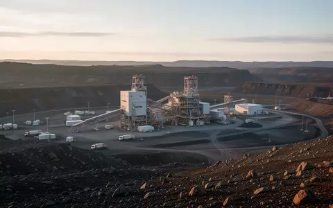 Ein modernes Uranbergwerk in einer abgelegenen, rauen Landschaft während der goldenen Stunde. - Foto: über boerse-global.de