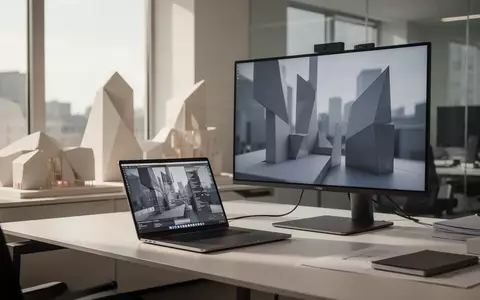 Ein moderner, minimalistischer Arbeitsplatz mit einem High-End-Laptop und einem großen Monitor in einem hellen Architekturbüro. - Foto: über boerse-global.de