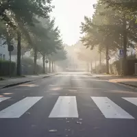 Leerer Fußgängerüberweg an einer Straße in einer Wohnsiedlung im frühen Morgenlicht. - Foto: über boerse-global.de