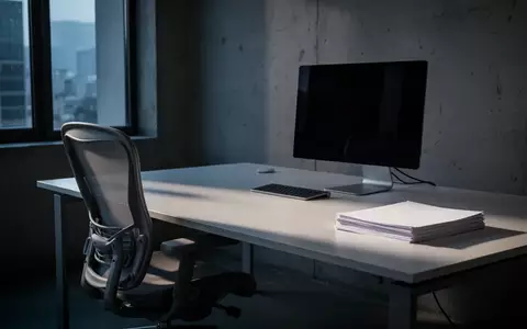 Ein leerer, aufgeräumter Büroarbeitsplatz mit einem dunklen Monitor in einer ruhigen, minimalistischen Umgebung. - Foto: über boerse-global.de