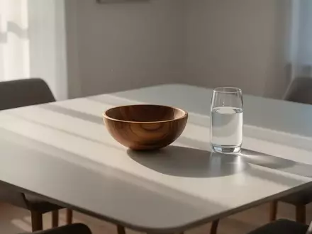 Ein minimalistisch gedeckter Tisch in einem sonnendurchfluteten Raum bei natürlichem Licht. - Foto: über boerse-global.de