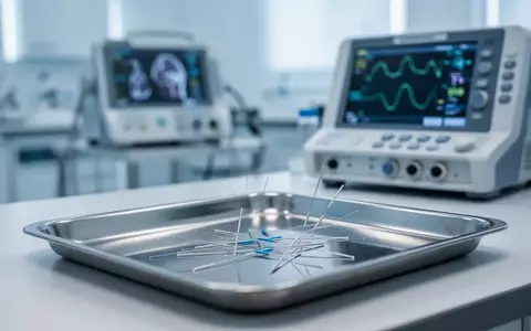 Acupuncture needles on a sterile medical tray in a modern, brightly lit laboratory setting. - Foto: über boerse-global.de