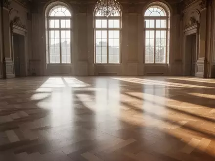 Ein leerer, sonnendurchfluteter Parkettboden in einem historischen Festsaal, der zum Tanzen einlädt. - Foto: über boerse-global.de