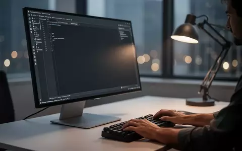 Ein moderner, minimalistischer Arbeitsplatz mit einem Computerbildschirm, der eine leere Entwicklungsumgebung zeigt. - Foto: über boerse-global.de