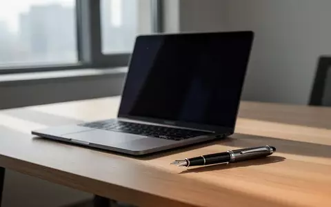Ein minimalistischer Arbeitsplatz mit einem ausgeschalteten Laptop und einem Füllfederhalter auf einem Holztisch. - Foto: über boerse-global.de