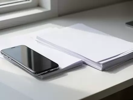 Ein Smartphone liegt neben einem Stapel weißer Papierdokumente auf einem Schreibtisch bei natürlichem Tageslicht. - Foto: über boerse-global.de