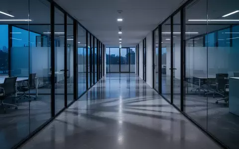 Ein leerer, modern gestalteter Büroflur mit Glaswänden in einer kühlen, professionellen Atmosphäre. - Foto: über boerse-global.de