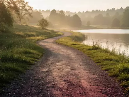Ein malerischer Laufweg entlang eines Sees bei Sonnenaufgang. - Foto: über boerse-global.de