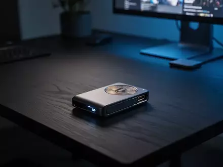 Hardware-Wallet auf einem dunklen Schreibtisch als Symbol für Cybersicherheit im Kryptobereich - Foto: über boerse-global.de