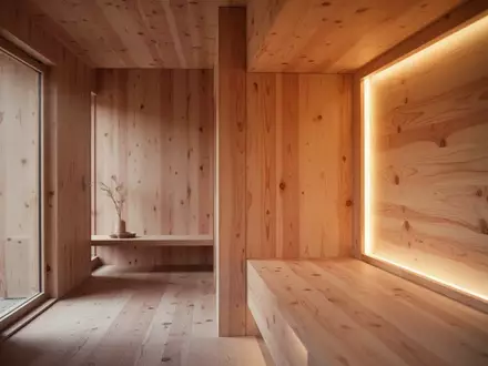 Innenansicht einer modernen Infrarotkabine aus hellem Holz mit sanfter Beleuchtung in einer Wellness-Umgebung. - Foto: über boerse-global.de