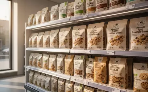 Ein modernes Supermarktregal mit hochwertigen, gesundheitsorientierten Frühstücksprodukten und Müslipackungen. - Foto: über boerse-global.de