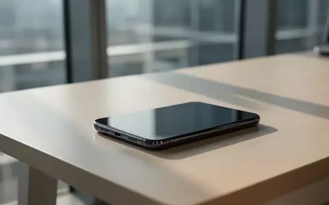 Ein minimalistisches Smartphone liegt auf einem modernen Holztisch vor einem unscharfen Bürofenster. - Foto: über boerse-global.de