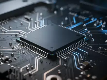 Nahaufnahme eines modernen Halbleiter-Speicherchips auf einer komplexen Leiterplatte in einer Laborumgebung. - Foto: über boerse-global.de