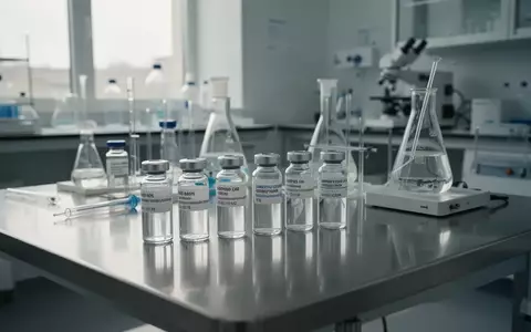 Moderne medizinische Laborausrüstung mit Glasfläschchen auf einem Edelstahltisch in einer sterilen Forschungsumgebung. - Foto: über boerse-global.de