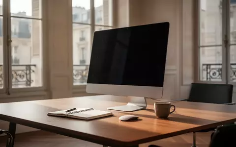 Ein minimalistischer Büroarbeitsplatz in einem französischen Ministerium mit einem ausgeschalteten Computerbildschirm. - Foto: über boerse-global.de