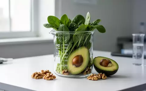 Ein minimalistisches Labor-Setting mit frischem Gemüse, Avocados und Walnüssen auf einem weißen Tisch. - Foto: über boerse-global.de