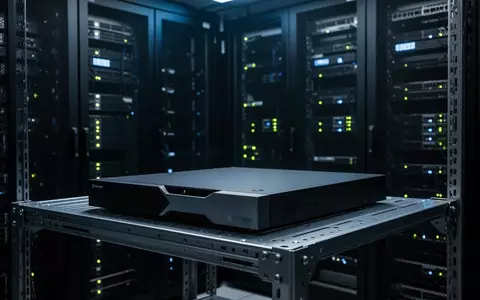 Dunkler Serverraum mit Netzwerkhardware und blinkenden Statusleuchten in einer professionellen IT-Umgebung. - Foto: über boerse-global.de