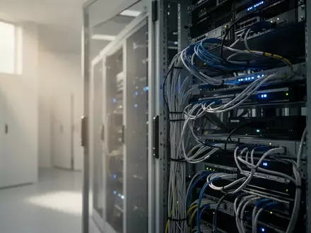 Ein minimalistischer Serverraum mit moderner Hardware und subtiler Beleuchtung in einer professionellen IT-Umgebung. - Foto: über boerse-global.de