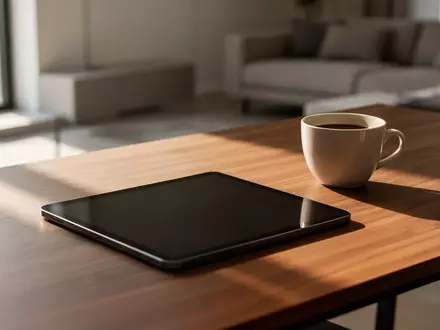 Ein unbenutztes Tablet mit dunklem, ausgeschaltetem Bildschirm auf einem Schreibtisch in einem modernen Büro. - Foto: über boerse-global.de