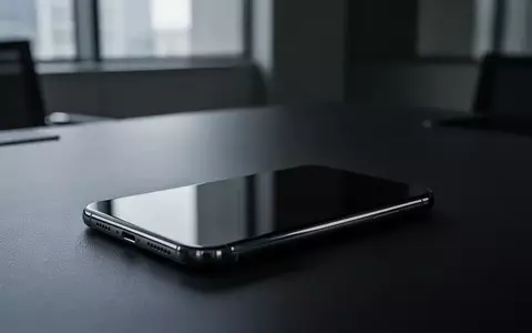Ein Smartphone mit schwarzem Display liegt auf einem dunklen Büroschreibtisch, beleuchtet durch diffuses Licht. - Foto: über boerse-global.de