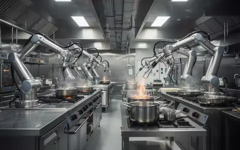 Hochmoderne Industrieküche mit automatisierten Robotersystemen zur Lebensmittelzubereitung in einer professionellen Umgebung. - Foto: über boerse-global.de